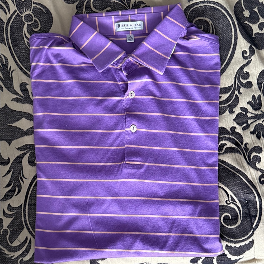 Peter Millar Tailored Fit Purple and Orange Cotton SS Polo - Large